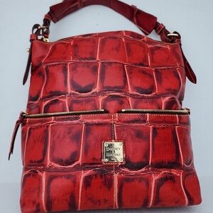 Dooney & Bourke Croc Embossed Red Large Shopper Tote Bag Shoulder Purse Exotic
